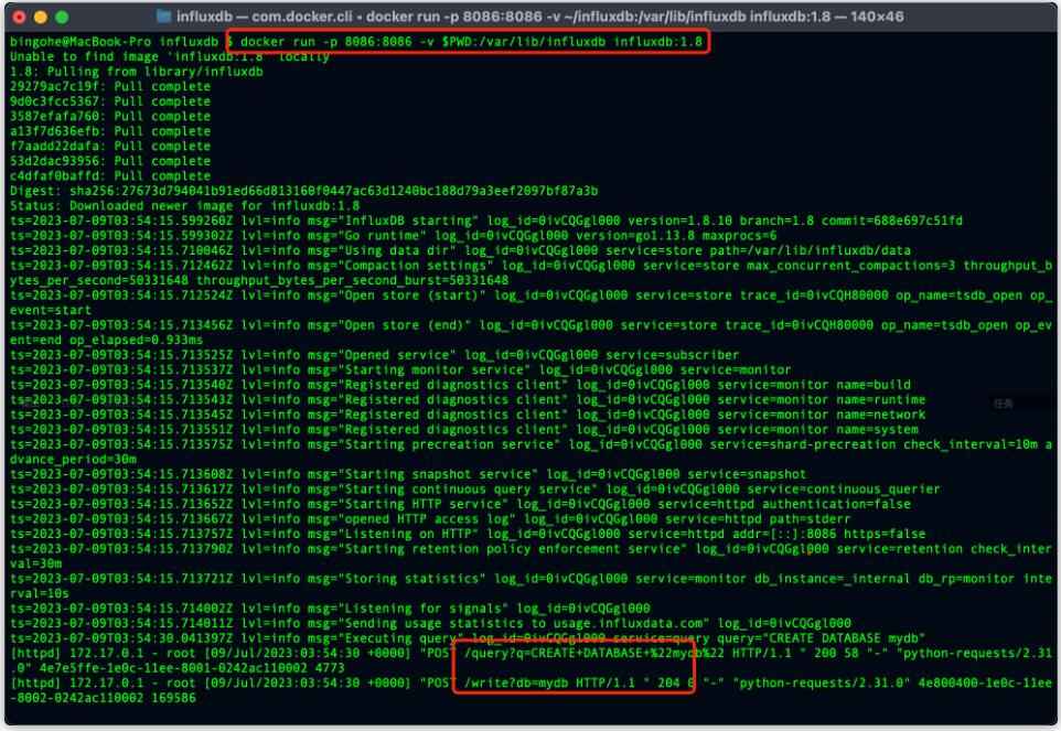 在這個示例中，我們首先連接到InfluxDB（類似于連接到MySQL數(shù)據(jù)庫），然后創(chuàng)建一個名為mydb的數(shù)據(jù)庫（類似于在MySQL中創(chuàng)建一個新的數(shù)據(jù)庫），并切換到創(chuàng)建的數(shù)據(jù)庫（類似于在MySQL中選擇一個數(shù)據(jù)庫）。接著，我們準備了一條名為cpu_load的數(shù)據(jù)（在InfluxDB中，measurement相當于MySQL中的表名），并為數(shù)據(jù)添加了host和region標簽（類似于MySQL中的索引列）。最后，我們將數(shù)據(jù)寫入到InfluxDB中（類似于在MySQL中執(zhí)行INSERT語句）。  執(zhí)行上面的代碼后我們可以看到我們的操作成功了： 圖3